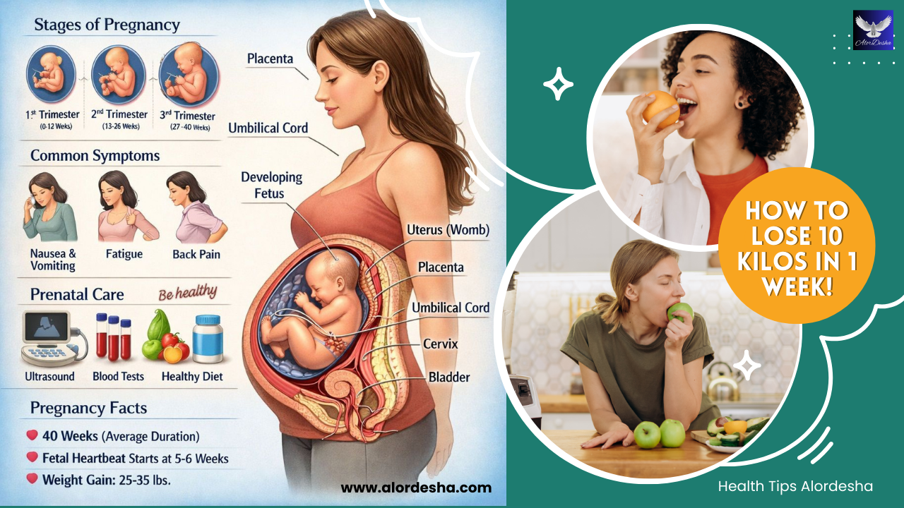 Pregnancy Stages Guide chart showing fetal development and mother body changes during pregnancy